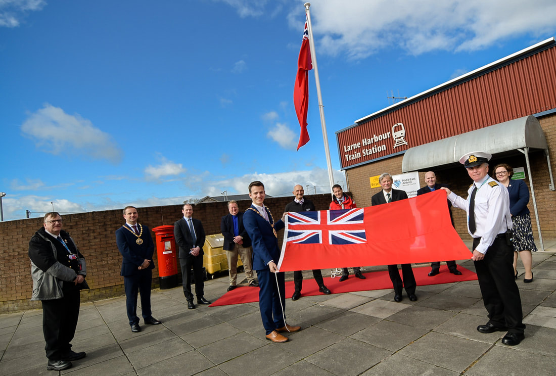 The red ensign raised in Larne. Source: Mid & East Antrim BC